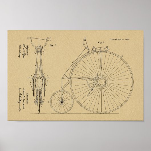 1886 Entwurf des Hoch-Rad-Fahrraddesigns Kunst Dru Poster (Vorne)
