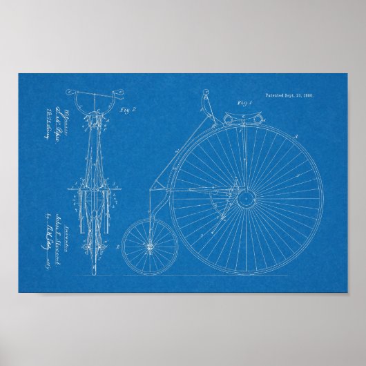 1886 Entwurf des Hoch-Rad-Fahrraddesigns Kunst Dru Poster (Vorne)
