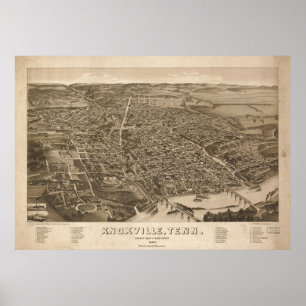 1886 Knoxville, TN Birds Eye Panoramablick Karte Poster