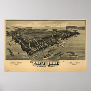 1886 Peak's Island Portland, ME Panorama Karte Poster