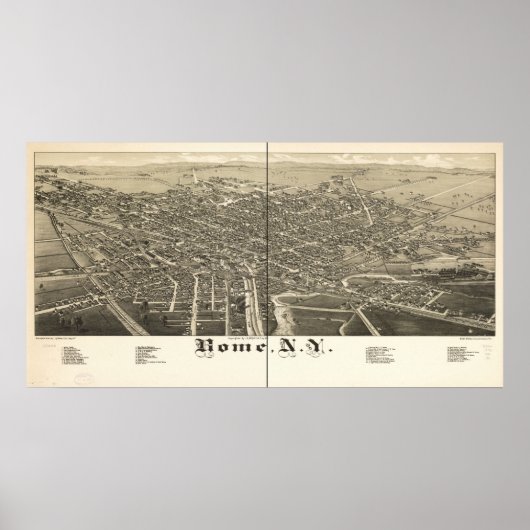 1886 Rom, New Birds Eye Panoramablick Karte Poster (Vorne)
