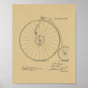 1886 Vintage High Wheeler Fahrrad Patent Kunst Dru Poster