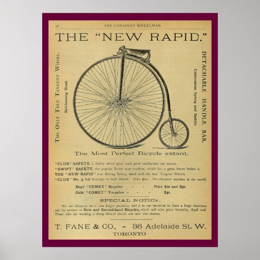 1886 Vintages Hochrad-Magazin Ad Art Poster (Vorne)