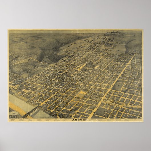 1887 Austin, TX Bird's Eye View Panorama Karte Poster (Vorne)