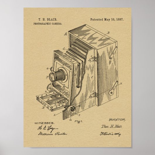 1887 Camera Patent Art Zeichnend Print Poster (Vorne)