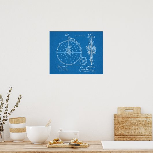 1887 Entwurf des Hoch-Rad-Fahrraddesigns Kunst Dru Poster (Küche)