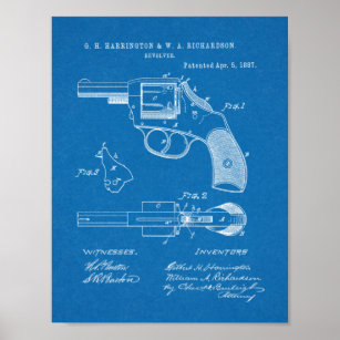 1887 Gun Revolver Patent Art Zeichnend Print Poster