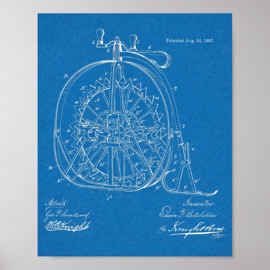 1887 Ice High Wheeler Bicycle Design Patent Print Poster (Vorne)