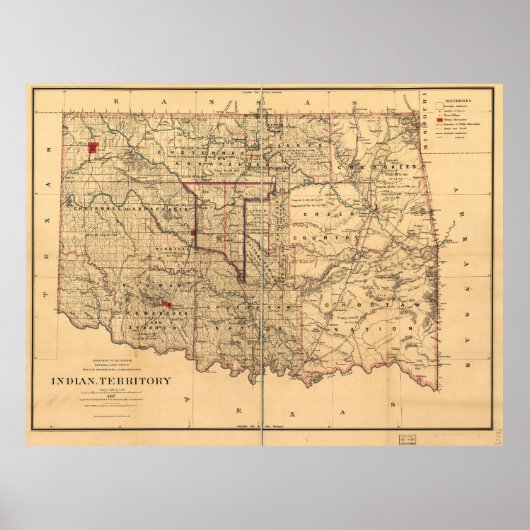 1887 Territory Map Oklahoma Territory Poster (Vorne)