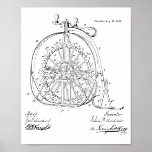 1887 Vintage-Eis-Hochrad Fahrrad-Patentdruck Poster