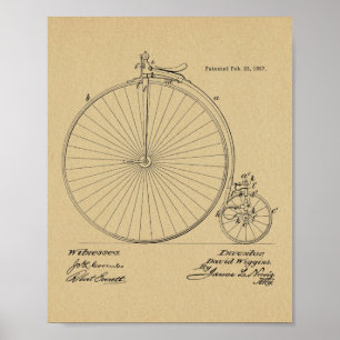 1887 Vintage High Wheeler Fahrrad Patent Kunst Dru Poster
