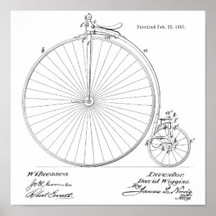 1887 Vintage High Wheeler Fahrrad Patent Kunst Dru Poster