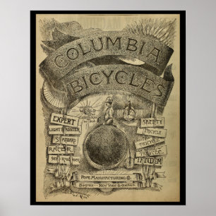 1887 Vintage Kolumbien fährt Anzeigen-Kunst-Plakat Poster