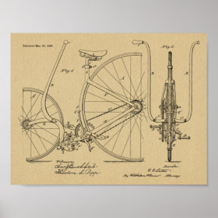 1887 Vintages Fahrraddesign Patentschrift Art Prin Poster