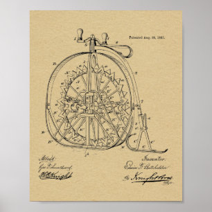 1887 Vintages Fahrradpatent für hohe Räder Poster
