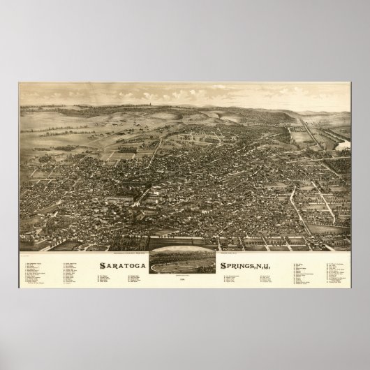 1888 Saratoga Springs, New Birds Eye Panorama Kart Poster (Vorne)