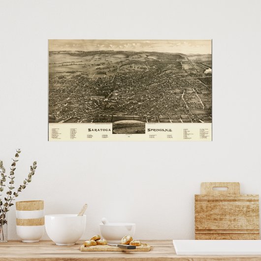 1888 Saratoga Springs, New Birds Eye Panorama Kart Poster (Küche)