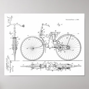 1888 Vintage Fahrrad Design Patent Kunst Druck Poster