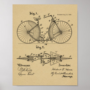 1888 Vintage Fahrrad Design Patent Kunst Druck Poster