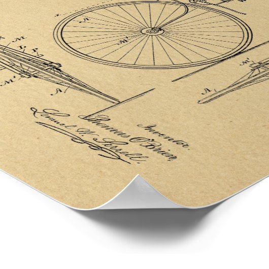 1888 Vintages Fahrraddesign Patentschrift Art Prin Poster (Ecke)