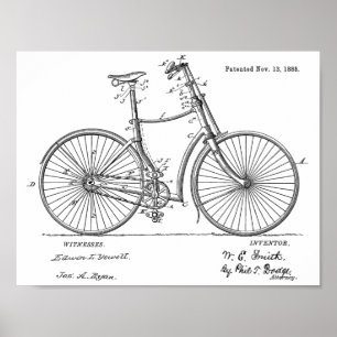 1888 Vintages Fahrradpatent Art Printwerbung Poster