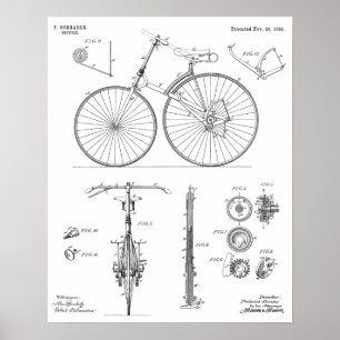 1889 Chainless Bicycle Patent Art Zeichnend Print Poster