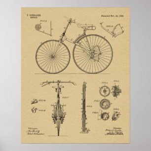 1889 Chainless Bicycle Patent Art Zeichnend Print Poster