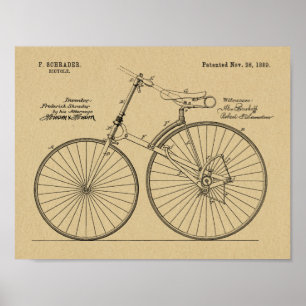 1889 Chainless Bicycle Patent Art Zeichnend Print Poster