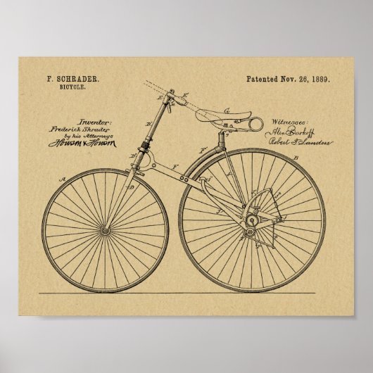 1889 Chainless Bicycle Patent Art Zeichnend Print Poster (Vorne)