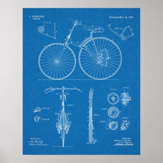 1889 Chainless Bicycle Patent Art Zeichnend Print Poster (Vorne)