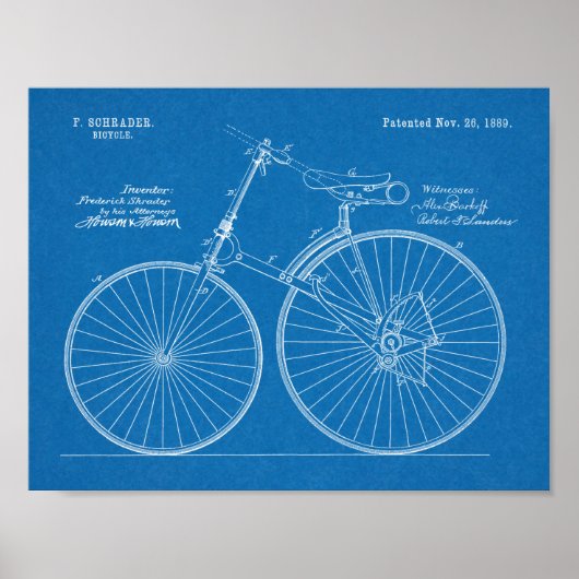 1889 Chainless Bicycle Patent Art Zeichnend Print Poster (Vorne)