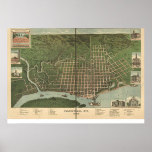 1889 Paducah, KY Birds Eye Panoramablick Karte Poster