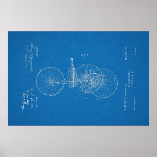 1889 Vintages Dampftricycle Patent Blueprint Art Poster (Vorne)