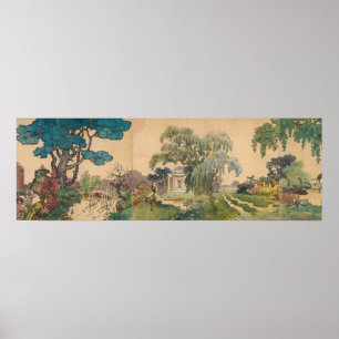 1890 Anwesen Gärten Vögel und Teich Kunst Poster
