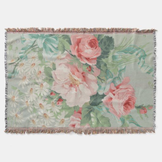 1890 Britische Vintage Fabric Rose & Daisies Decke (Vorderseite)