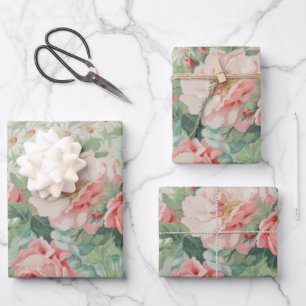 1890 Britische Vintage Fabric Rose & Daisies Geschenkpapier Set