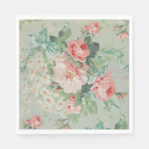 1890 Britische Vintage Fabric Rose & Daisies Serviette