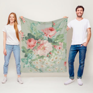 1890 britischer Vintage-Stoff Rosen & Gänseblümche Fleecedecke