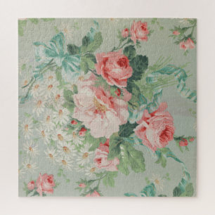 1890 britischer Vintage-Stoff Rosen & Gänseblümche Puzzle