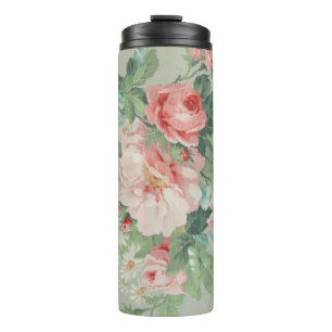 1890 britischer Vintage-Stoff Rosen & Gänseblümche Thermosbecher