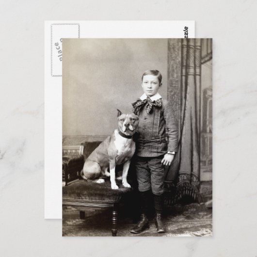 1890 Junge und sein Amerikaner Staffordshire Terri Postkarte (Vorne/Hinten)