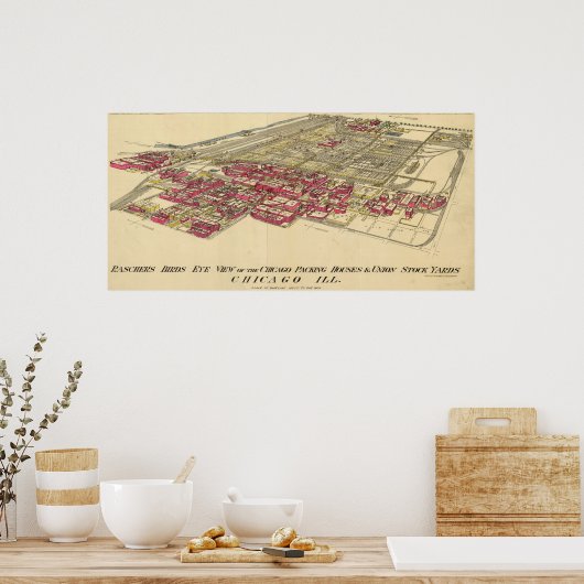 1890 Karte des Chicagoer Meatpackdistrikts Poster (Küche)