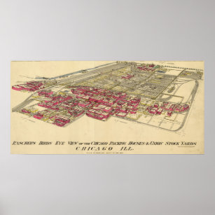 1890 Karte des Chicagoer Meatpackdistrikts Poster