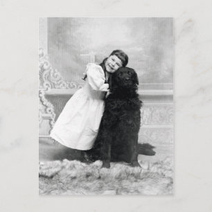 1890 Lächelndes Mädchen und ihr Retriever Hund Postkarte