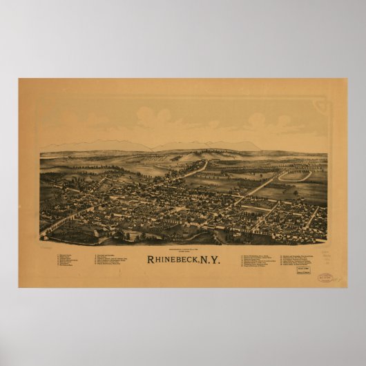 1890 Rhinebeck, New Birds Eye Panoramablick Karte Poster (Vorne)