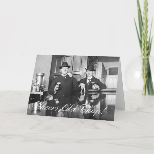 1890 Saloon Bar Men Cheers Old Chap Happy Geburtst Karte (Vorderseite)