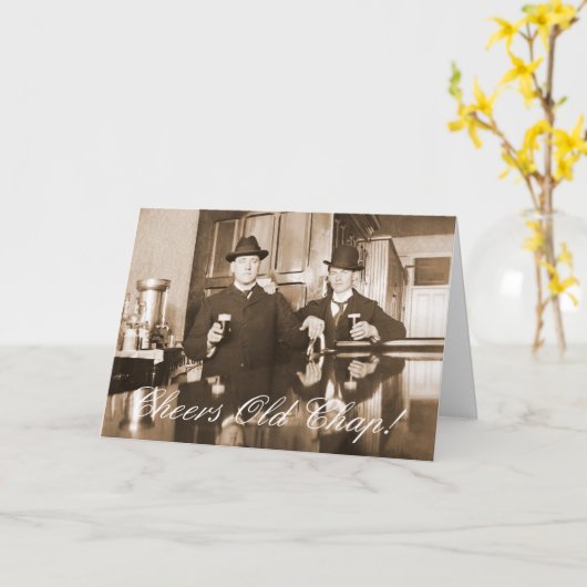 1890 Saloon Bar Men Cheers Old Chap Happy Geburtst Karte (Gelbe Blume)