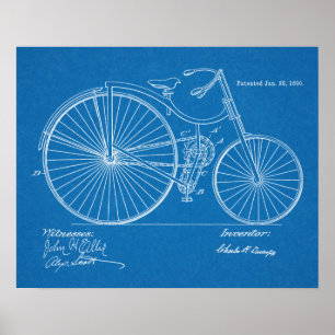 1890 Vintage Bicycle Patent Blueprint Art Print Poster