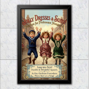 1890 Vintage Jolly Kids Kleidungs Werbung Poster