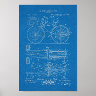 1890 Vintager Fahrradleber Design Patent Art Print Poster